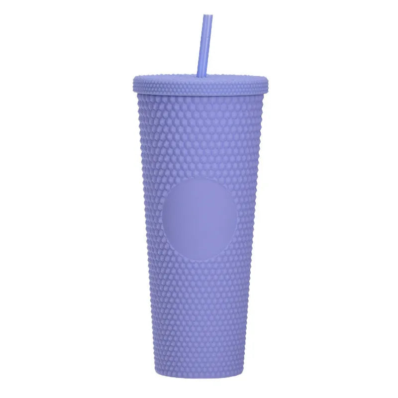 Double Studded Plastic Straw Cup Large Capacity Creative 710ml Durian Cup Portable Diamond Cup - Bellarte Enchanté Double Studded Plastic Straw Cup Large Capacity Creative 710ml Durian Cup Portable Diamond Cup